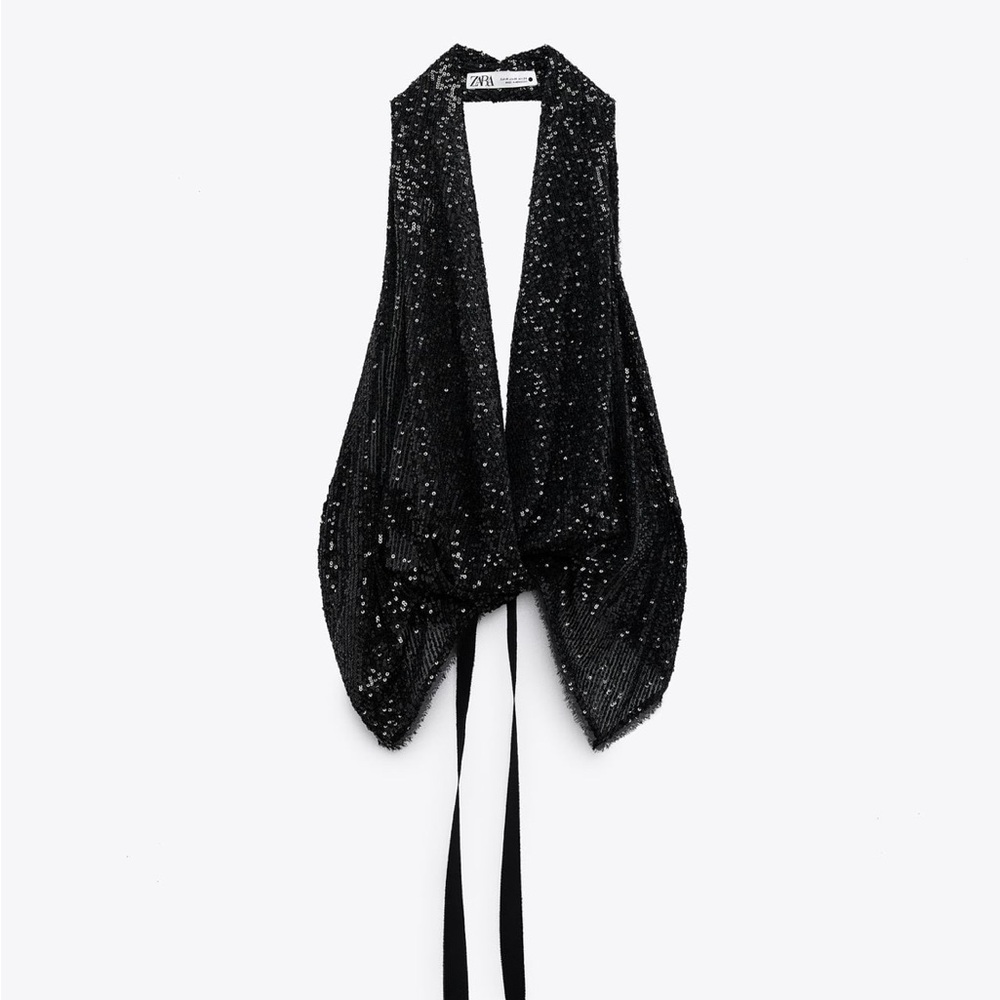 Zara Black Sequin Halter Top